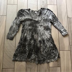 VINTAGE SUZIE Women's 3/4 Sleeve Scoop Neck Tie Dye babydoll top large